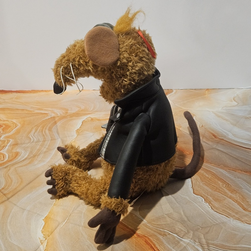Muppets Rizzo the Rat Nanco Plush 12" Jim Henson Black Biker Jacket Vintage - Picture 3 of 8